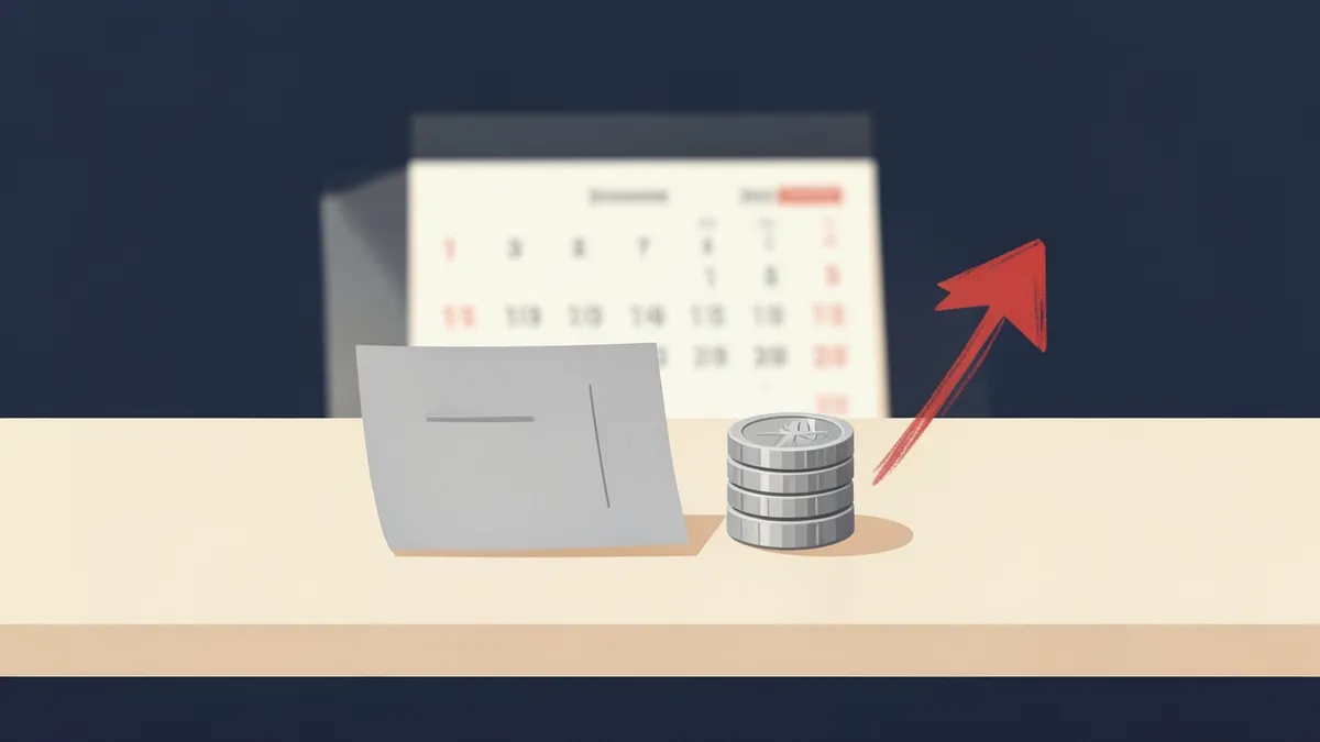 Illustration : une fiche de paie, une pile de pièces et une flèche montante devant un calendrier
